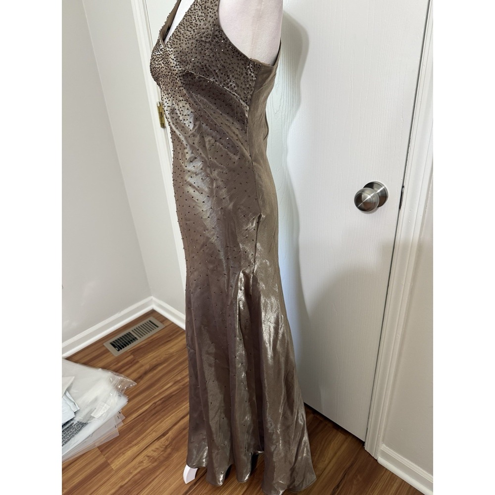 Fairycore Halter Top Sleeveless Vintage Y2K 90s Brown Shimmer Bead Prom Dress 6 - Picture 6 of 11